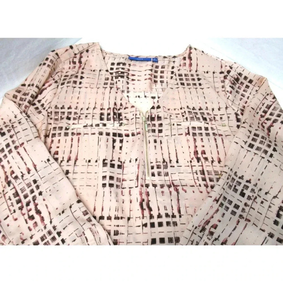 Apt 9 V Neck 3/4 Zip Front Long Sleeve Blouse Peach Stripe w/ Gold Accents Sz Lg - Picture 4 of 7